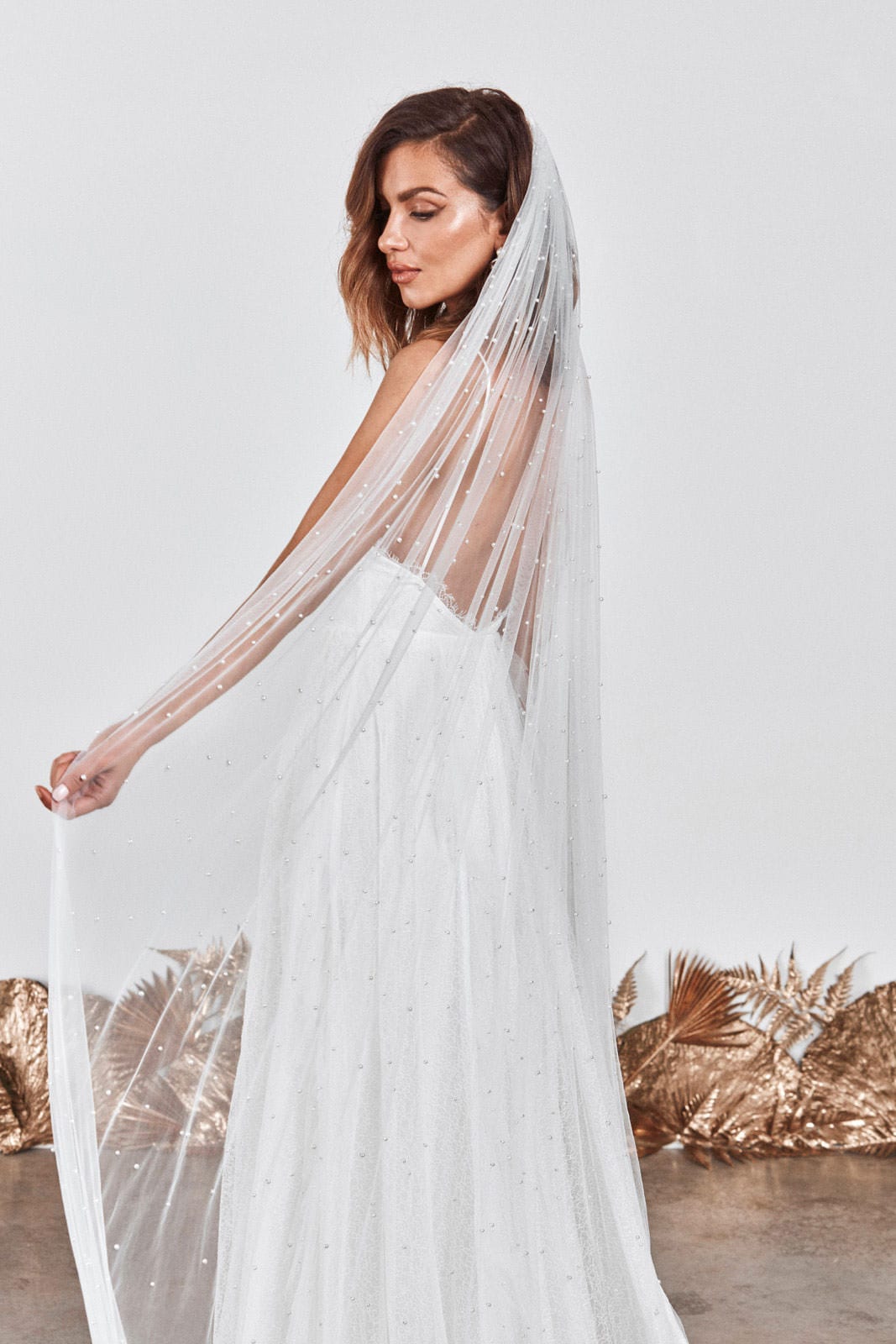 Pearly Long Veil Bridal Veil with Pearls Grace Loves Lace